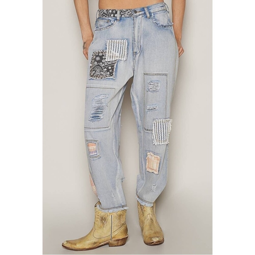 Pol Patchwork Detail Distressed Ankle Relaxed Fit… - image 1